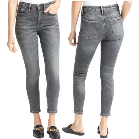 Frame Le One High Rise Waist Crop Skinny Denim Jeans Hughes Acid Wash Grey 2
